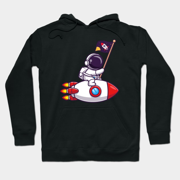 Cute Astronaut Riding Rocket With Space Flag Cartoon Hoodie by Catalyst Labs